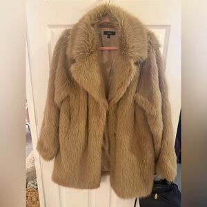 Lulus Endora Tan Faux Fur Longline Coat, Tan size Large worn once!